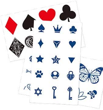 Voorbeeld van mini tijdelijke tattoos in verschillende vormen