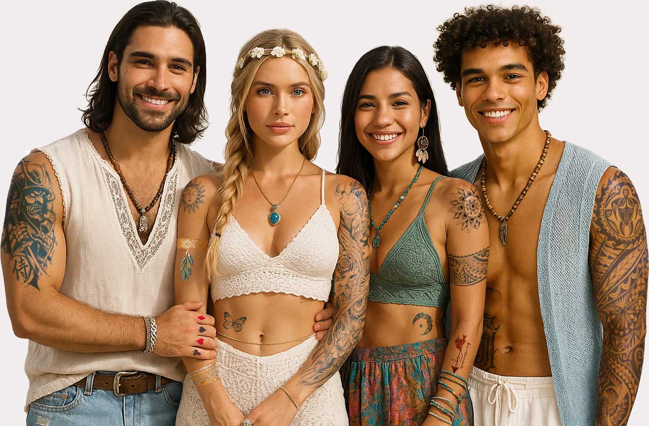 Tijdelijke tattoo voorbeelden bij jonge mannen en vrouwen